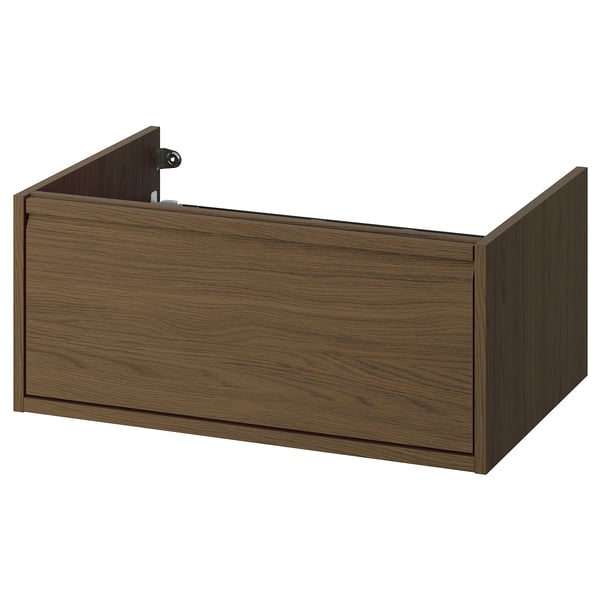 ÄNGSJÖN wall-mounted bathroom cabinet, brown oak effect, minimalist design with integrated handles, single drawer, refined look.