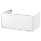 A white ÄNGSJÖN bathroom cabinet with a sleek design and integrated handles. It one drawer for storage and is wall-mountable.