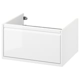 ÄNGSJÖN white wash-stand with drawer, modern minimalist design, glossy finish, integrated handles.