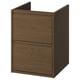 The ÄNGSJÖN bathroom cabinet in dark wood finish. It has a minimalist design with integrated handles and two drawers for storage.