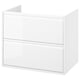 ÄNGSJÖN white bathroom cabinet. Sleek design, wall-mount or legs, two drawers, glossy finish.
