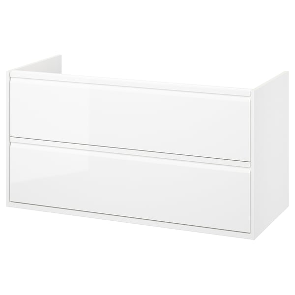 ÄNGSJÖN white bathroom cabinet, sleek design with integrated handles, two drawers, wall-mountable.