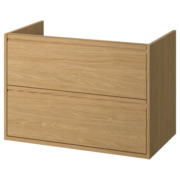 ÄNGSJÖN oak-brown bathroom cabinet: minimalist design, integrated handles, wall-mount with drawers.