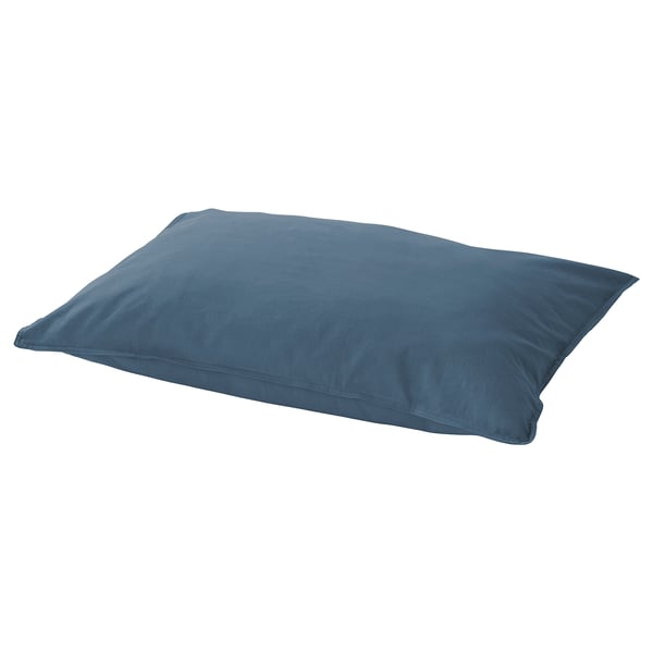A blue ÄNGSLILJA cotton pillow. Its rectangular and has simple, clean lines.