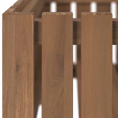 Close-up of wooden slats on a sturdy plant box, showcasing the natural grain and finish.