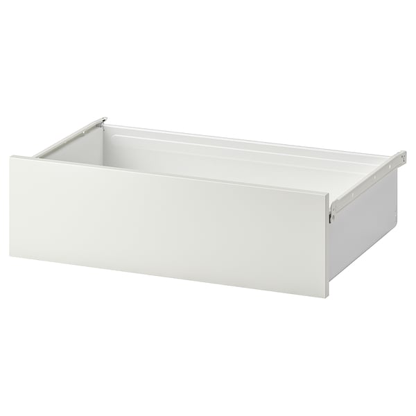 A white AURDAL drawer, made of particleboard and steel, with a rectangular shape and clean design.