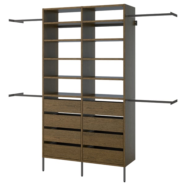 AURDAL Wardrobe combination, brown stained oak veneer/dark gray, 92 1/8-118 1/8x15 3/4x87 "