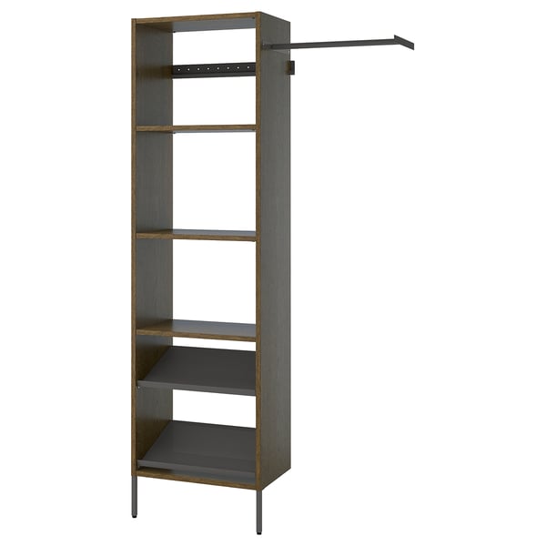 AURDAL Wardrobe combination, brown stained oak veneer/dark gray, 47-60x15 3/4x87 "