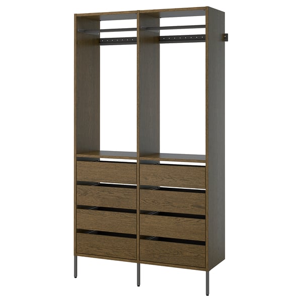 AURDAL Wardrobe combination, brown stained oak veneer/dark gray, 49 1/4x15 3/4x87 "