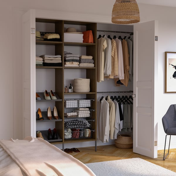 AURDAL Wardrobe combination, brown stained oak veneer/dark gray, 70 5/8-83 5/8x15 3/4x87 "