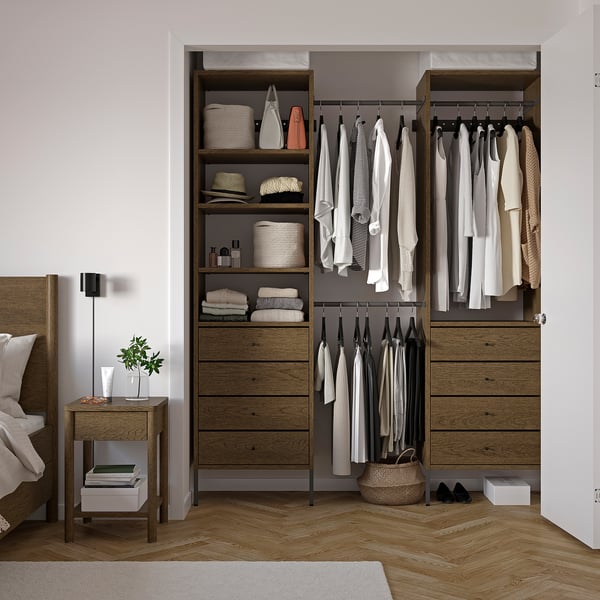 AURDAL Wardrobe combination, brown stained oak veneer/dark gray, 72-79 1/8x15 3/4x87 "