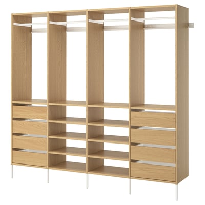AURDAL Wardrobe combination, oak veneer/white, 98 3/8x15 3/4x87 "