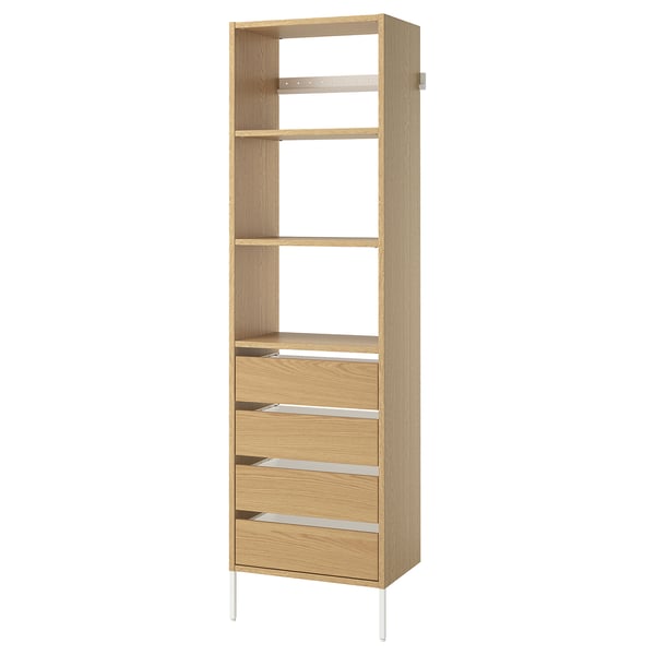 AURDAL Wardrobe combination, oak veneer/white, 25 5/8x15 3/4x87 "