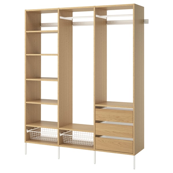 AURDAL Wardrobe combination, oak veneer/white, 74 3/4x15 3/4x87 "
