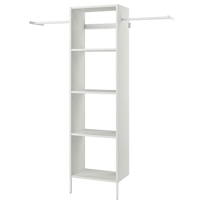 White closet organiser with shelves & rods, minimal design for small spaces.