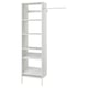 A white AURDAL closet organiser with adjustable shelves and a clothes rail, made of steel and particleboard.
