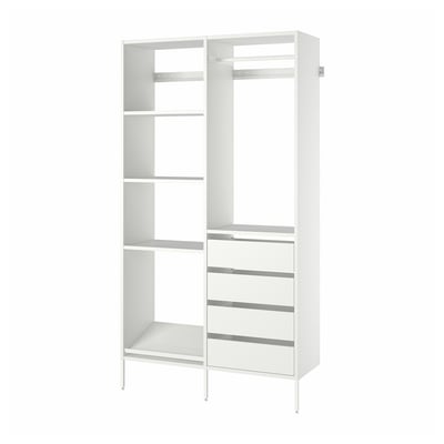 White AURDAL closet system, featuring adjustable shelves and railings for customizable storage in closets.