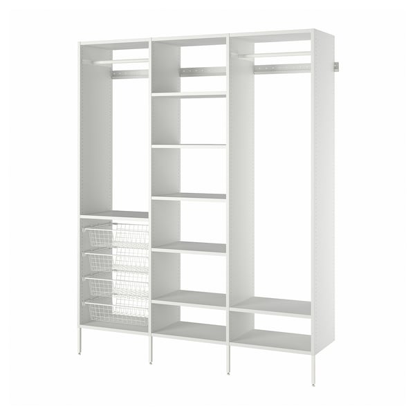 White AURDAL closet system, modular storage with shelves, drawers, and hanging rails.
