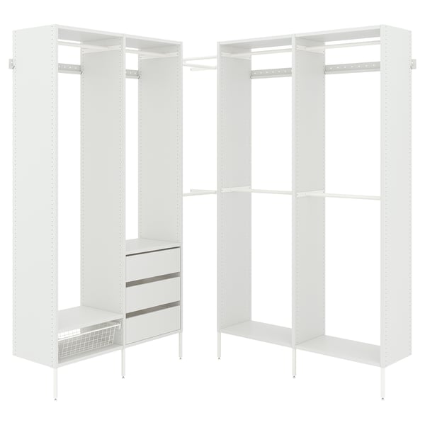 White AURDAL customizable closet system with shelves and drawers.