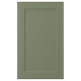 Green-gray cabinet door with flat-panel, modern design.