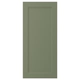 A rectangular green cabinet door named AXSTAD with a flat panel design made from fibreboard with plastic foil.
