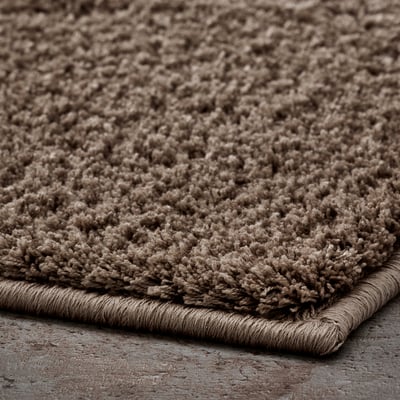 Fluffy, thick bath mat with latex backing. Soft, recycled polyester.