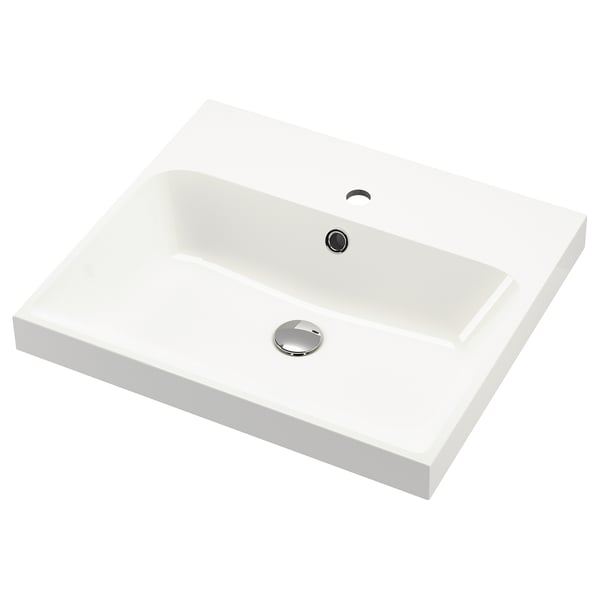 White BACKSJÖN marble wash-basin, single-hole tap, minimalist design.
