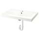 A white BACKSJÖN wall-mounted sink. It is rectangular, sleek, and modern, with a single drain hole. Made from crushed marble, it has a smooth finish.
