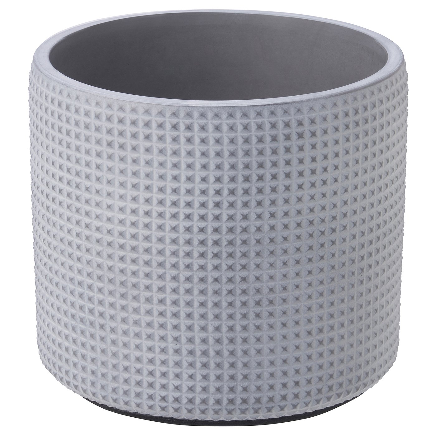 Grey concrete planter, cylinder with diamond texture