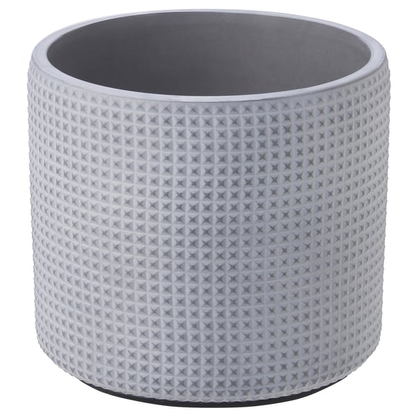 Grey concrete planter, cylinder with diamond texture