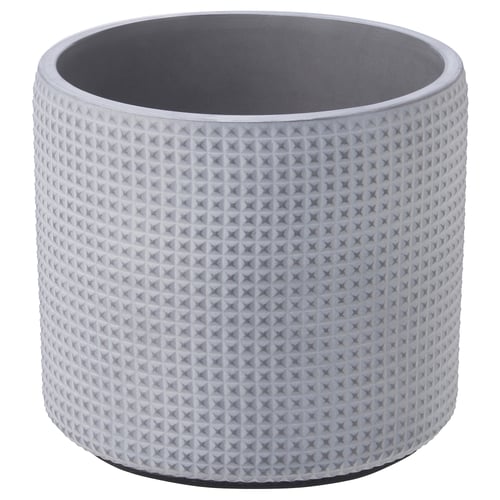 Grey concrete planter, cylinder with diamond texture