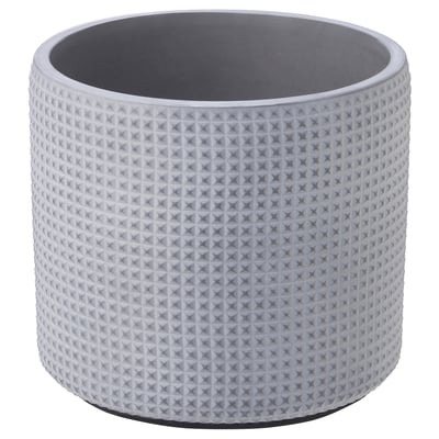 Grey concrete planter, cylinder with diamond texture