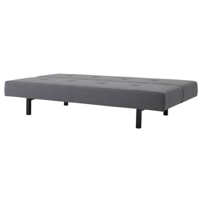 Modern grey convertible futon. Adjusts from sitting to reclining, ideal for versatile use.
