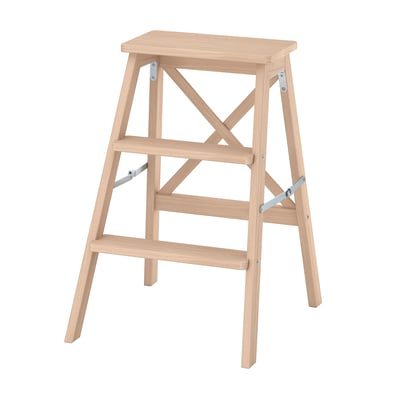 BEKVÄM: wooden step stool, beige, rectangular shape, two steps, foldable.