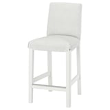A white BERGMUND barstool with a cushioned seat and backrest, supporting a relaxed sitting posture.