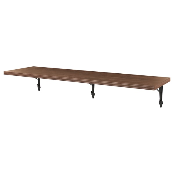 A BERGSHULT wall shelf, walnut-brown, with wooden top and metal brackets, rectangular design.