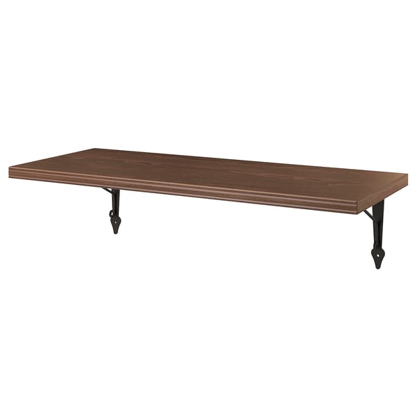 BERGSHULT wooden wall shelf, brown, rectangular, supported by black metal brackets.