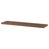 Walnut-colored BERGSHULT flat wall shelf, rectangular, smooth & bevelled edges.