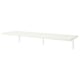 A white BERGSHULT wall shelf. Its rectangular, supported by metal legs, and has a bevelled and smooth edge.
