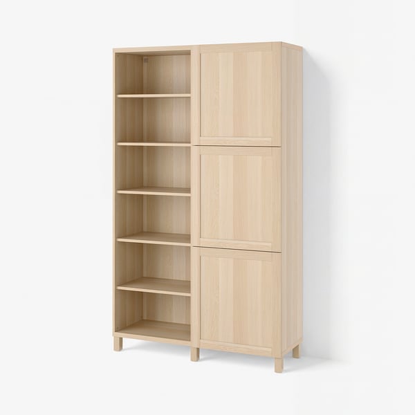 BESTÅ Storage combination with doors, white stained oak effect/Hanviken/Stubbarp white stained oak effect, 47 1/4x16 1/2x79 1/2 "