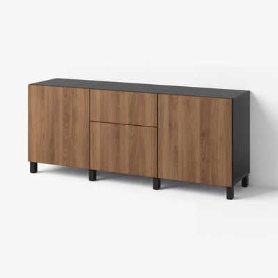 BESTÅ Storage combination with drawers, black-brown Lappviken/Stubbarp/brown walnut effect, 70 7/8x16 1/2x29 1/8 "
