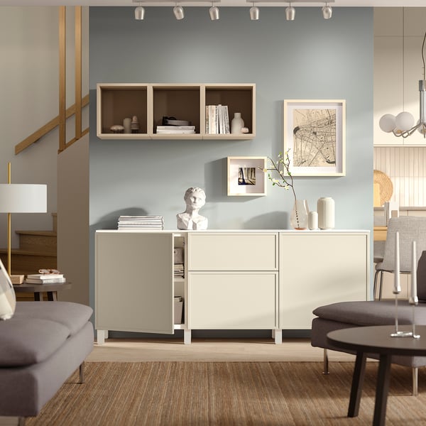 BESTÅ Storage combination with drawers, white/Krukmakare beige, 70 7/8x16 1/2x29 5/8 "