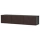 Dark wood grain tv bench with three doors, featuring modern design, sleek lines, and ample storage. Ideal for contemporary living spaces.