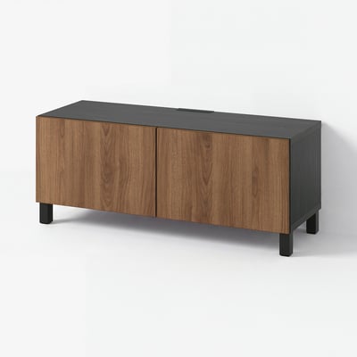 BESTÅ TV bench with doors, black-brown Lappviken/Stubbarp/brown walnut effect, 47 1/4x16 1/2x18 7/8 "