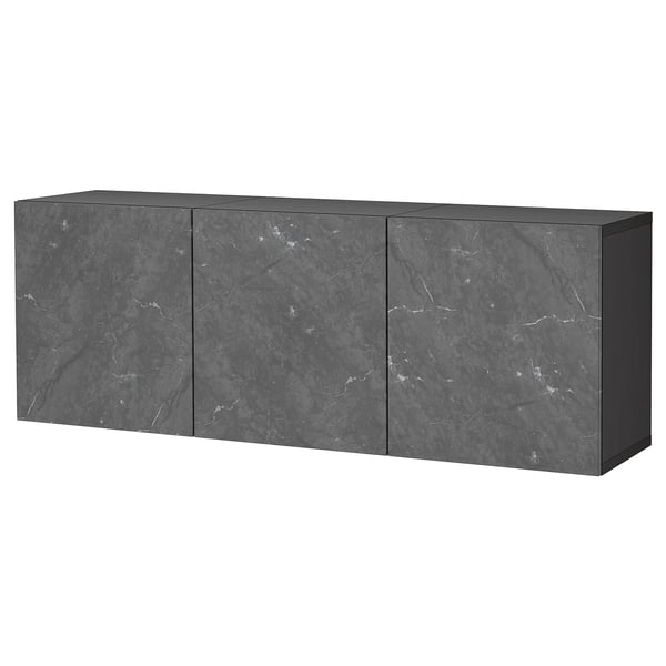 Modern wall-mounted cabinet in grey with marble-like finish, offering airy storage solution.
