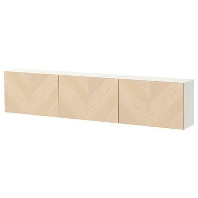 BESTÅ Wall-mounted cabinet combination, white/Hedeviken ash veneer, 70 7/8x8 5/8x15 "