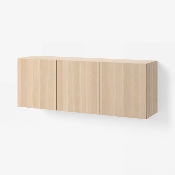 BESTÅ Wall-mounted cabinet combination, white stained oak effect/Lappviken white stained oak effect, 70 7/8x16 1/2x25 1/4 "