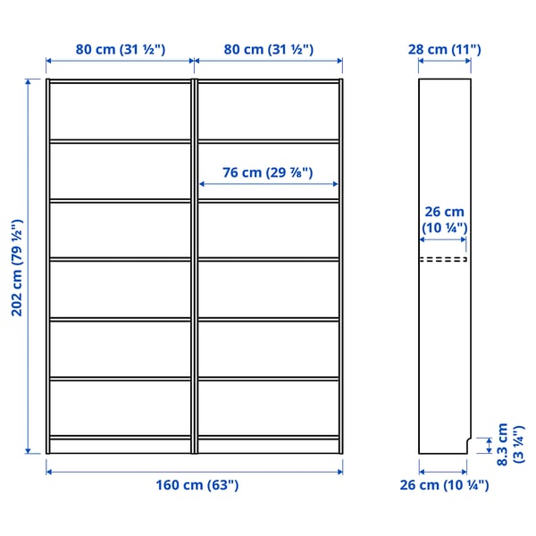 Illustration with measurements for the product: BILLY.