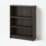 BILLY bookcase, dark grey, 3 shelves, simple design.