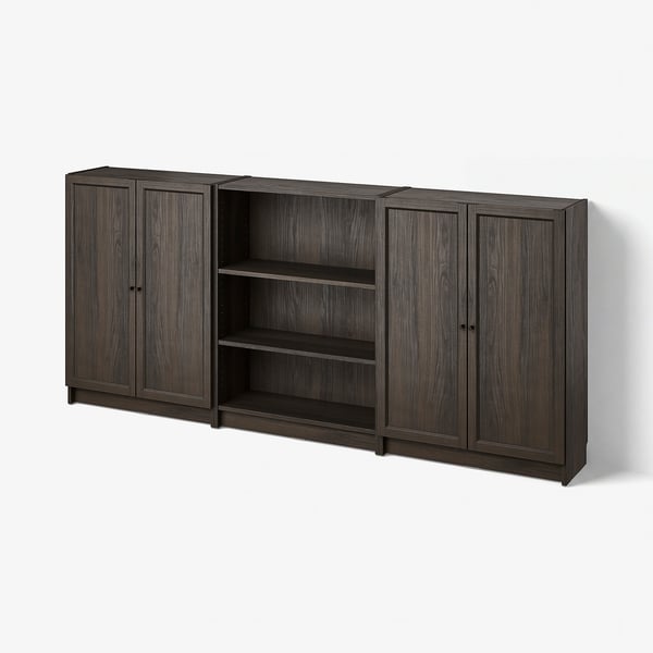 BILLY / OXBERG Bookcase comb w doors, dark-brown oak effect, 94 1/2x11 3/4x41 3/4 "